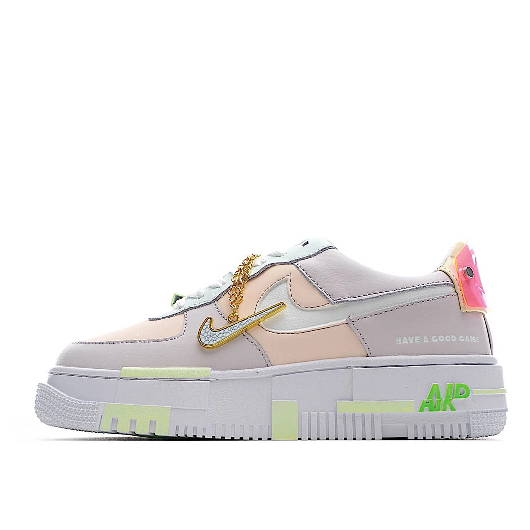 Nike Air Force 1 Shadow White, Green and Pink Low-Top Sneakers