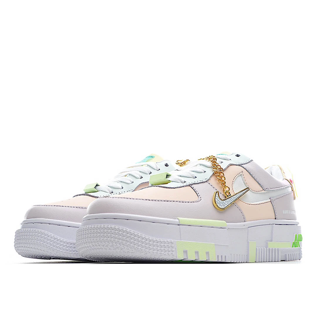 Nike Air Force 1 Shadow White, Green and Pink Low-Top Sneakers