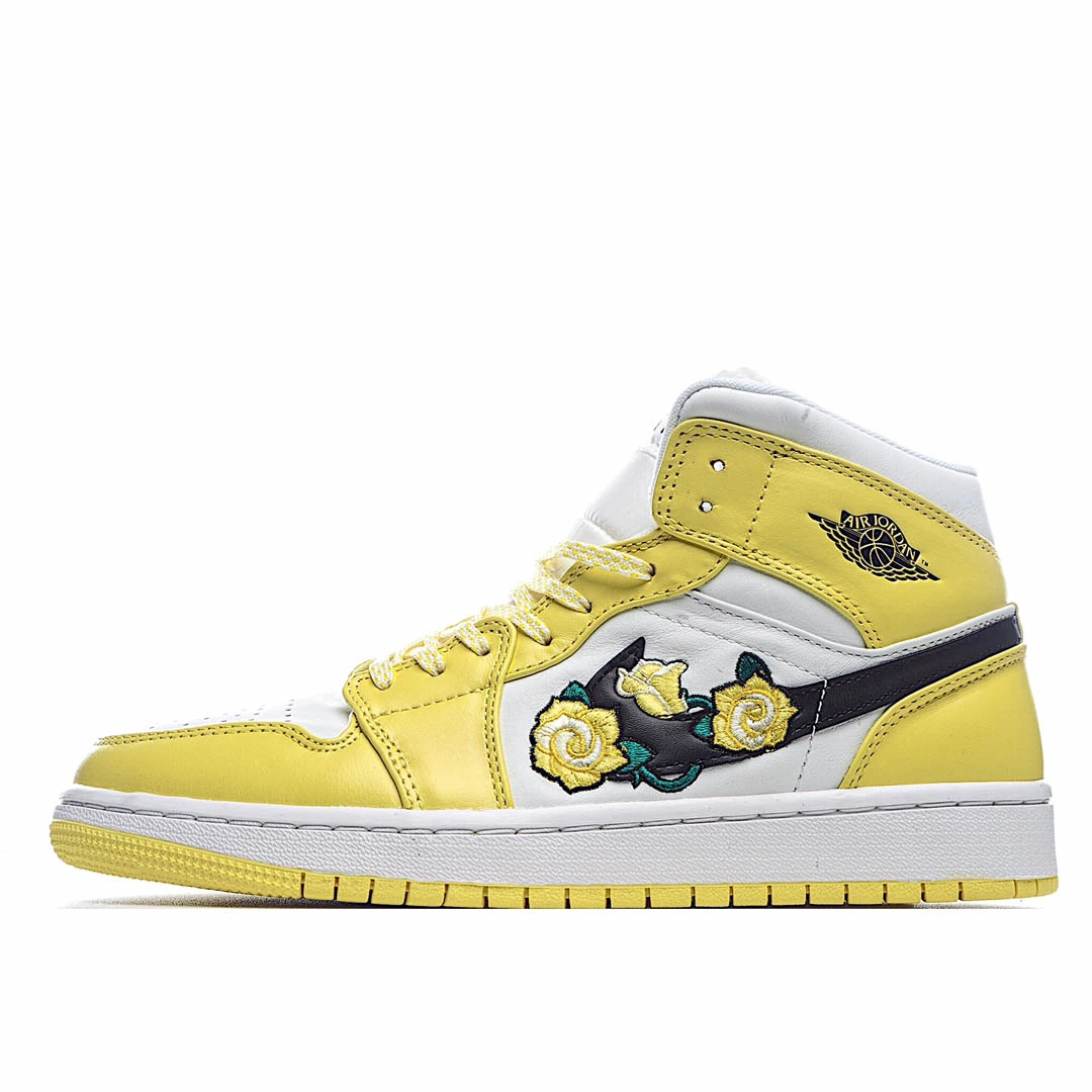 Air Jordan 1 Mid SE GS Rose Patch – Dynamic Yellow