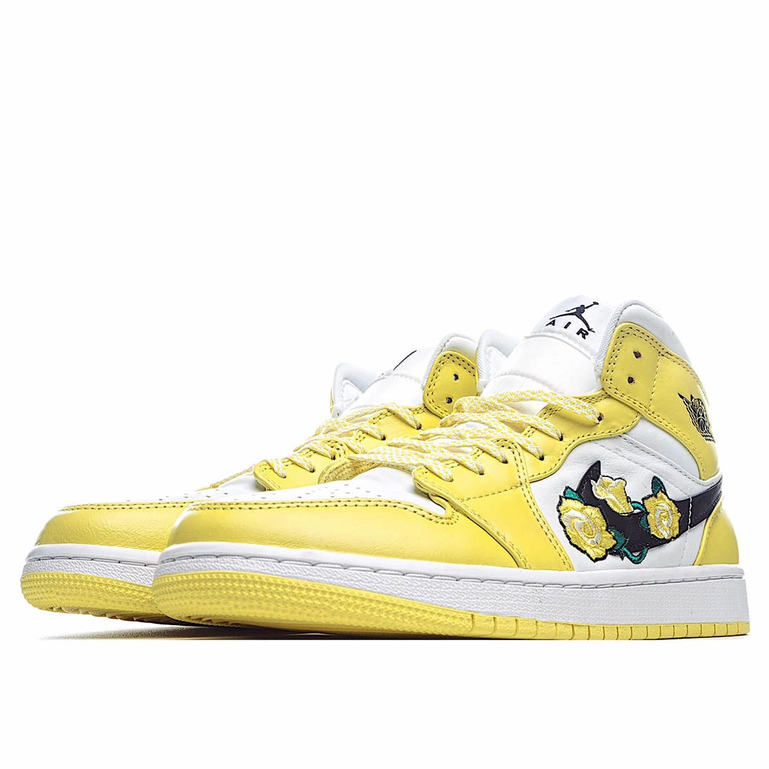 Air Jordan 1 Mid SE GS Rose Patch – Dynamic Yellow