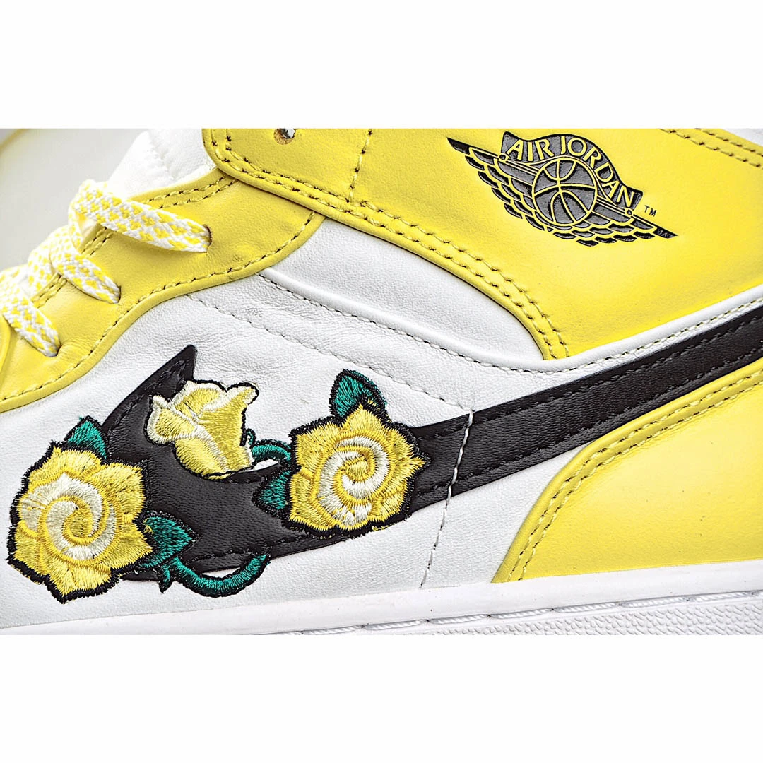 Air Jordan 1 Mid SE GS Rose Patch – Dynamic Yellow