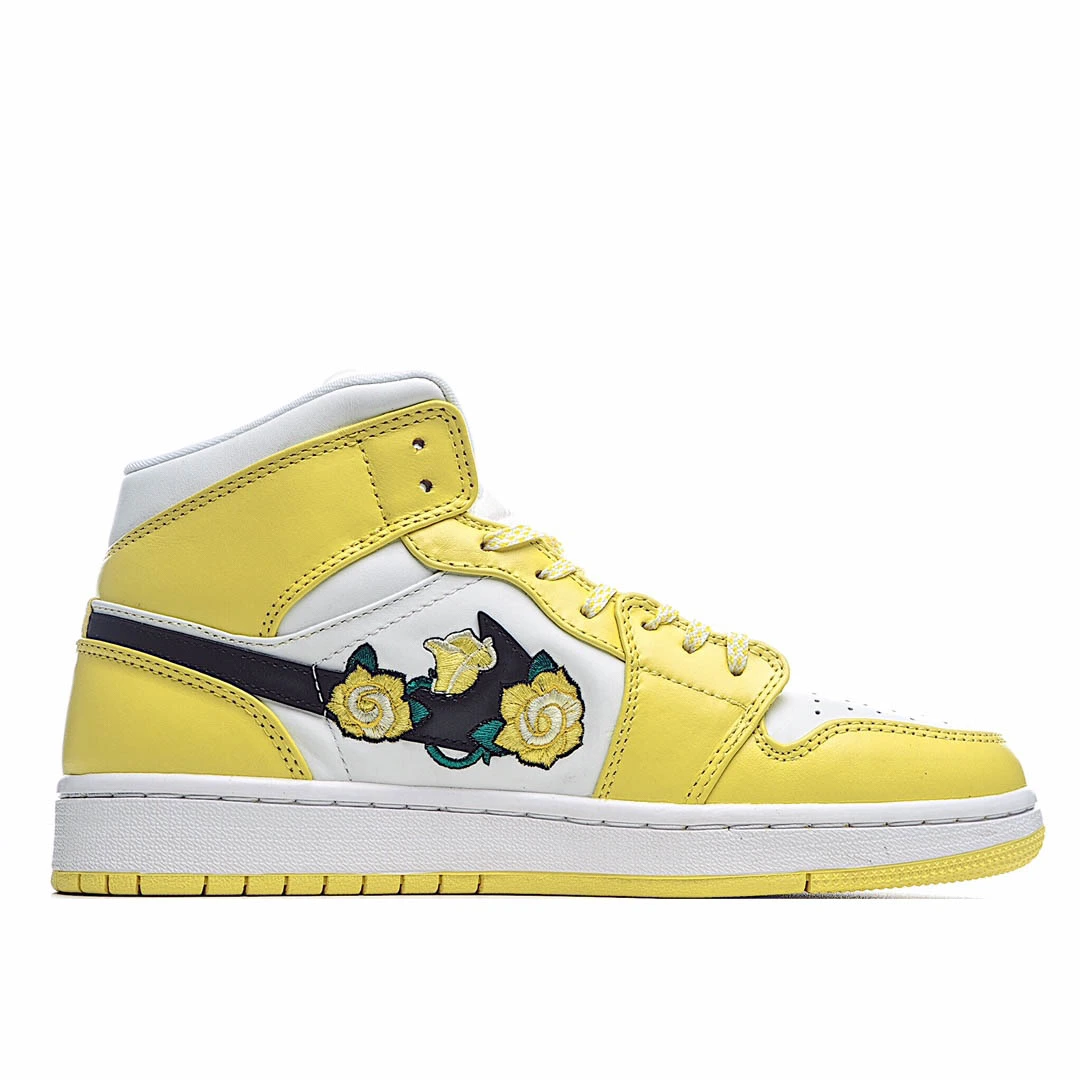 Air Jordan 1 Mid SE GS Rose Patch – Dynamic Yellow