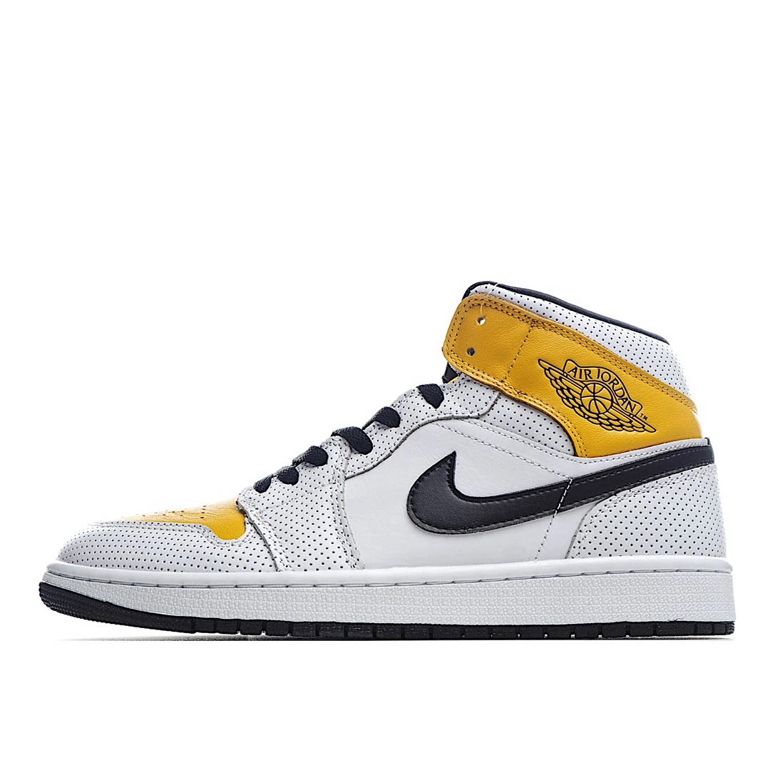 Wmns Air Jordan 1 Mid Perforated – White University Gold