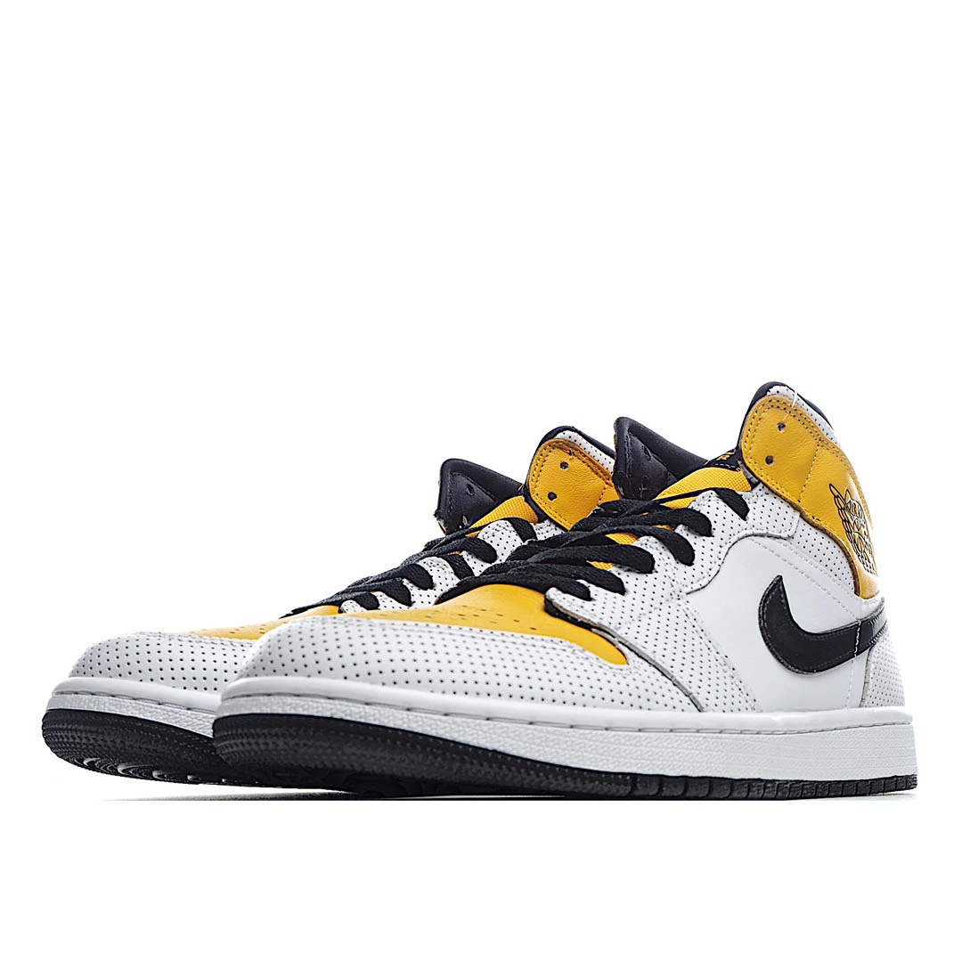 Wmns Air Jordan 1 Mid Perforated – White University Gold