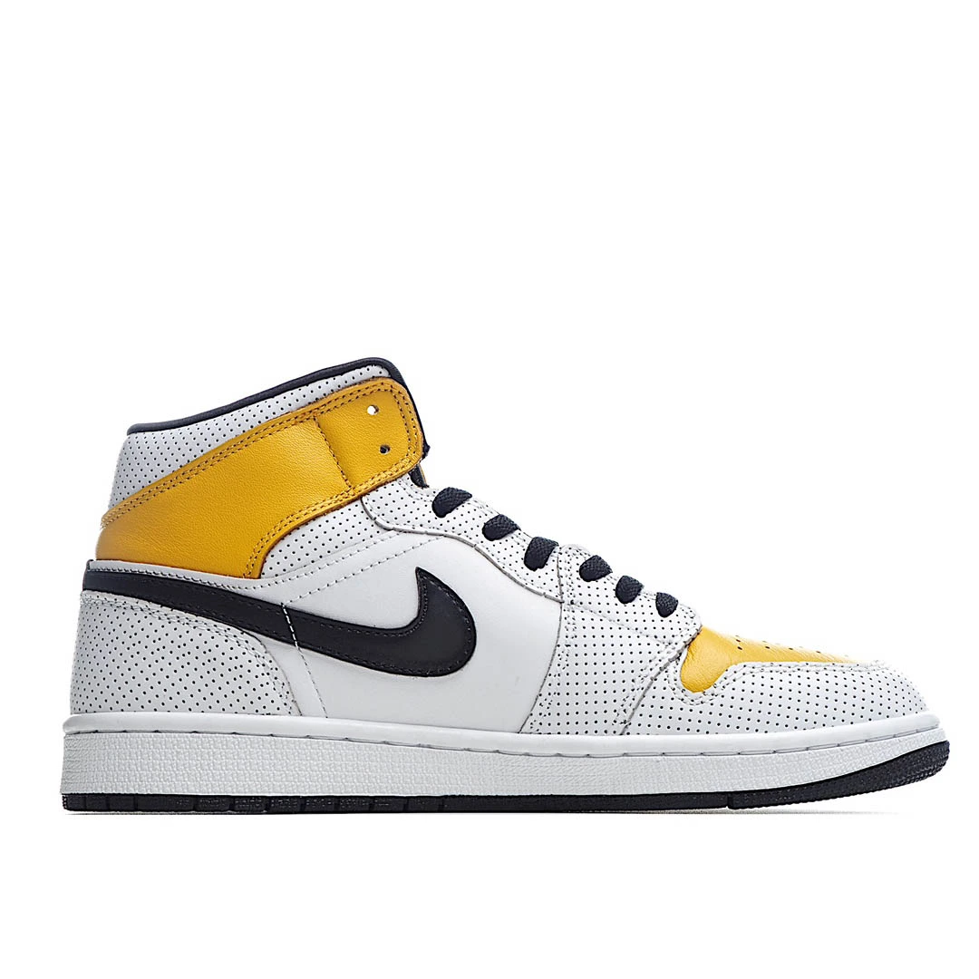 Wmns Air Jordan 1 Mid Perforated – White University Gold